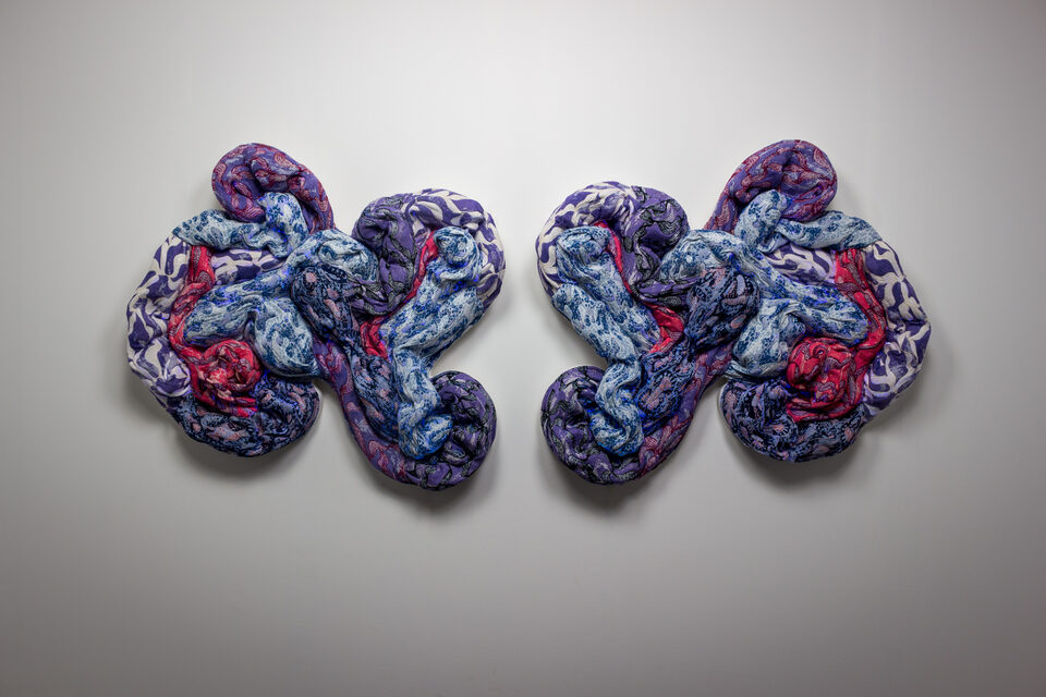 The artwork Andetag no. 11, textile sculpture in spotlight.
