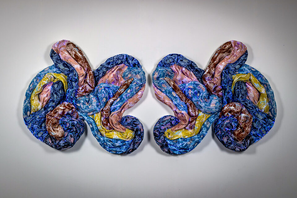 The artwork Andetag no. 30, textile sculpture in spotlight.