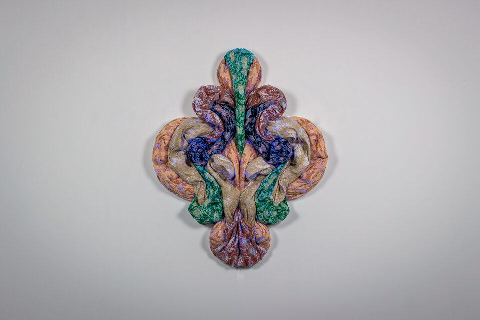The artwork Andetag no. 31, textile sculpture in spotlight.