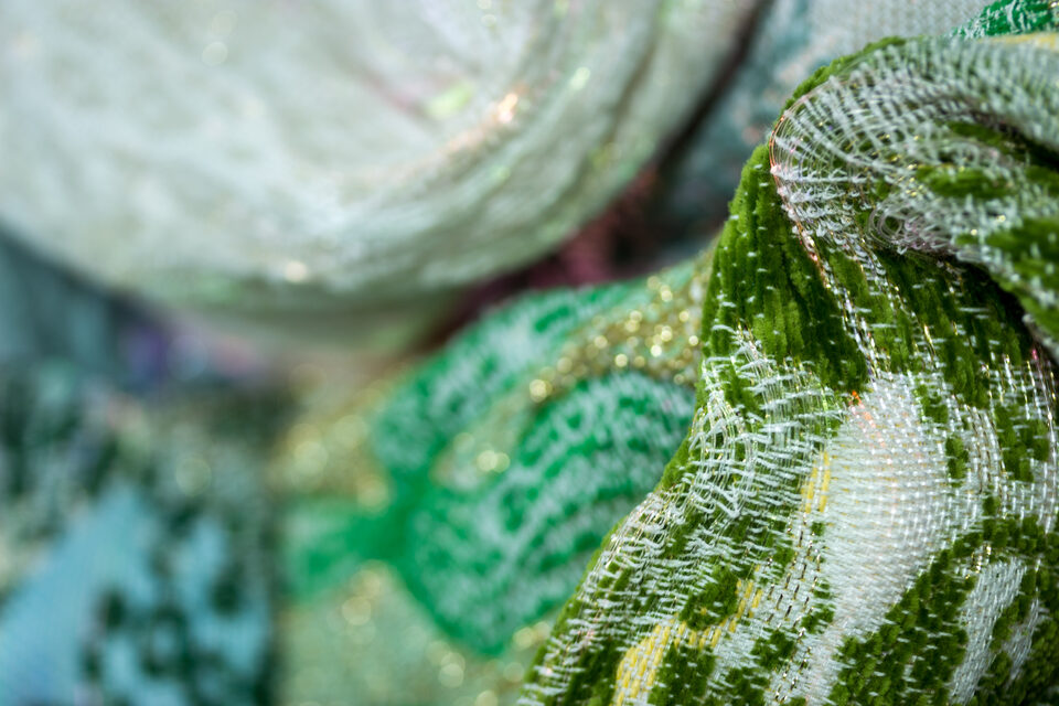 Close-up of the artwork Andetag no. 38, woven surface in optical fibre textile.