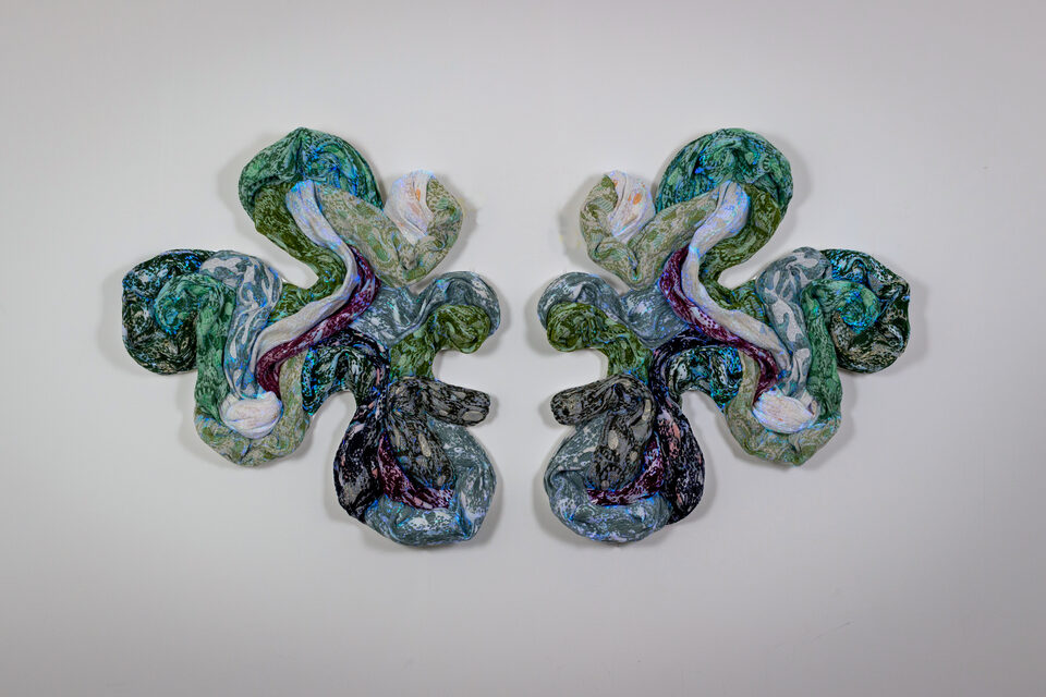 The artwork Andetag no. 50, textile sculpture in spotlight.