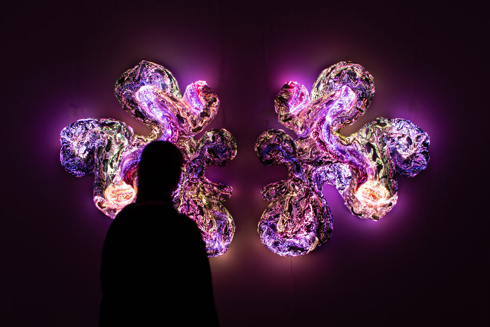 The artwork Andetag no. 50 with a person in the frame, another angle.