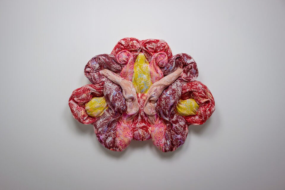 The artwork Andetag no. 6, textile sculpture in spotlight.
